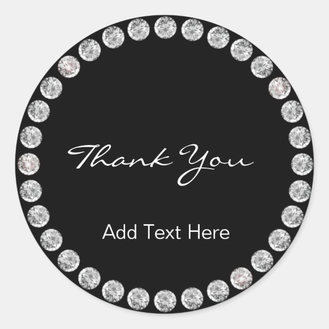 Personalized Elegant & Classy Black with Diamonds Classic Round Sticker (Front)