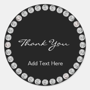 Personalized Elegant & Classy Black with Diamonds Classic Round Sticker