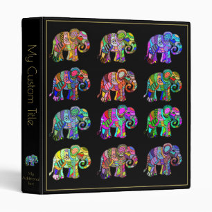 Personalized Elegant Colorful Elephants Scrapbook Binder