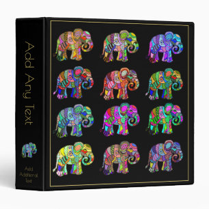 Personalized Elegant Colorful Elephants Scrapbook Binder