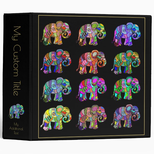 Personalized Elegant Colourful Elephants Scrapbook Binder (Front/Spine)