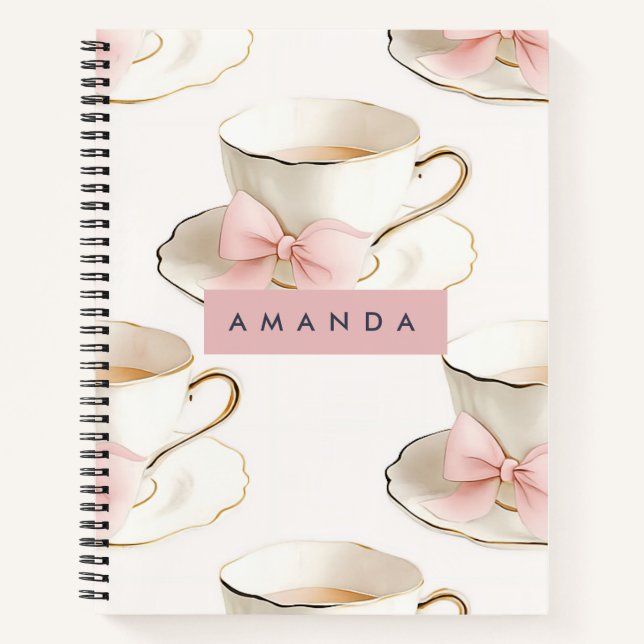 Personalized Elegant Coquette Pattern Tea Cup Notebook (Front)