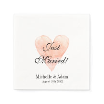Personalized elegant coral heart wedding napkins