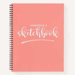 Personalized Elegant Coral White Sketchbook Notebook