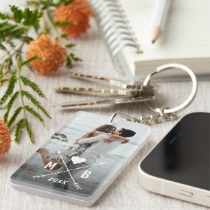 Personalized Elegant Couple Initials Love Heart Keychain