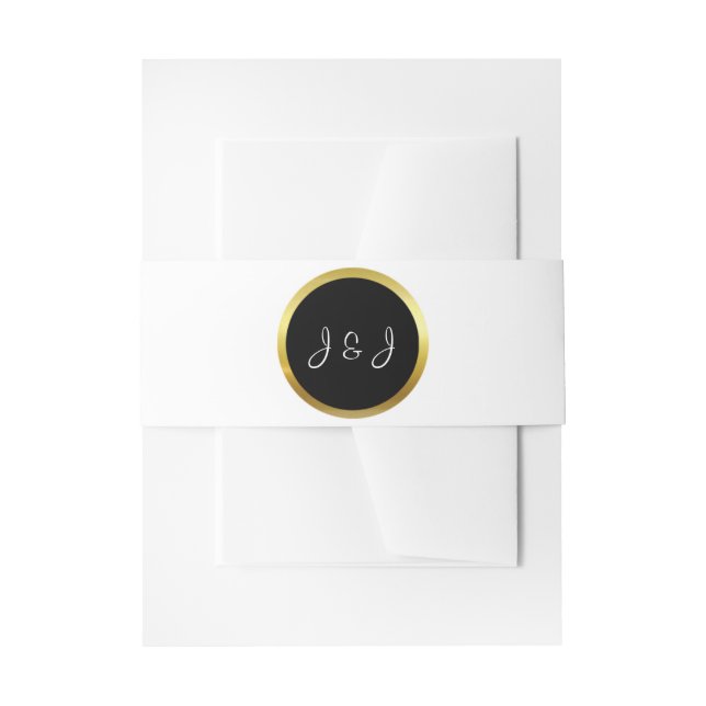 Personalized Elegant Custom Black & Gold Wedding Invitation Belly Band (Front Example)