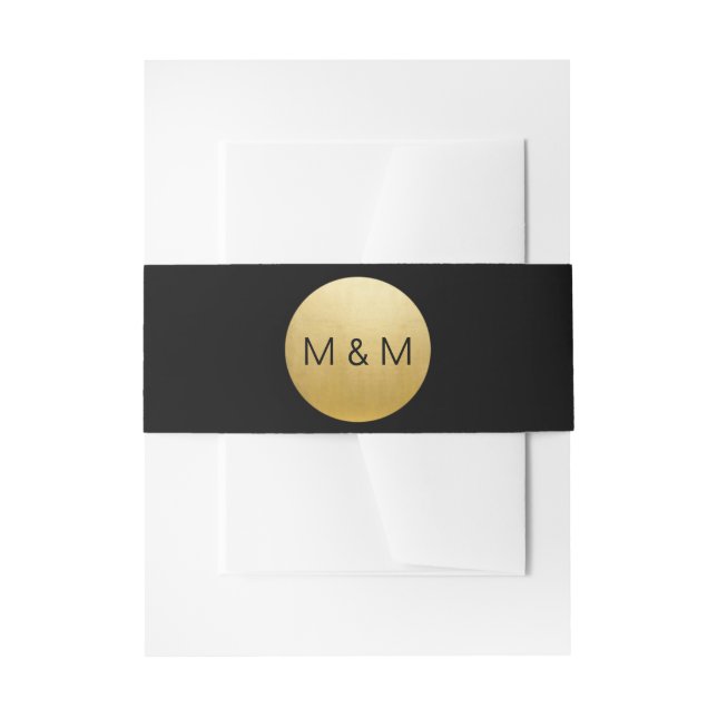 Personalized Elegant Custom Black & Gold Wedding Invitation Belly Band (Front Example)