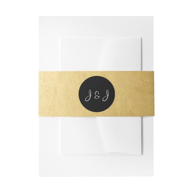 Personalized Elegant Custom Black & Gold Wedding Invitation Belly Band (Front Example)