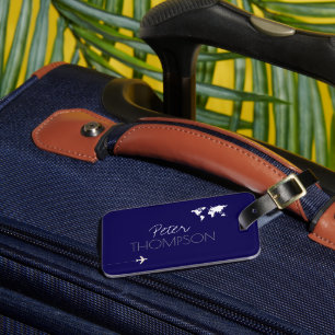 Personalized elegant dark-blue travel luggage tag