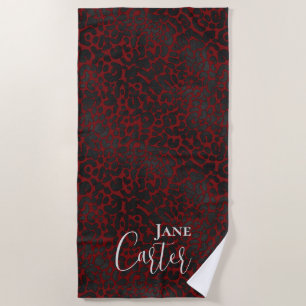 Personalized Elegant Dark Red Black Leopard Beach Towel