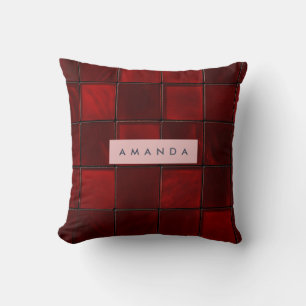 Personalized Elegant Deep Red Glass Tile Pattern Throw Pillow