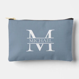 Personalized Elegant Dusty Blue Monogram and Name Accessory Pouch