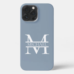 Personalized Elegant Dusty Blue Monogram and Name iPhone 13 Pro Max Case