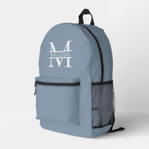 Personalized Elegant Dusty Blue Monogram and Name Printed Backpack