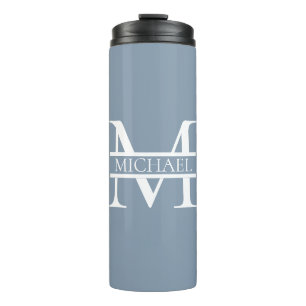 Personalized Elegant Dusty Blue Monogram and Name Thermal Tumbler