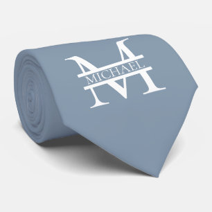 Personalized Elegant Dusty Blue Monogram and Name Tie