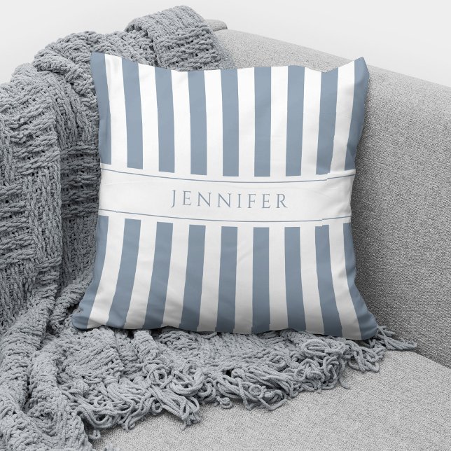 Personalized Elegant Dusty Blue Stripes Pattern  Throw Pillow (Creator Uploaded)