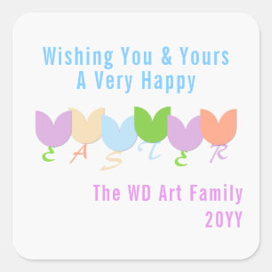 Personalized Elegant Easter Spring Tulips Floral Square Sticker