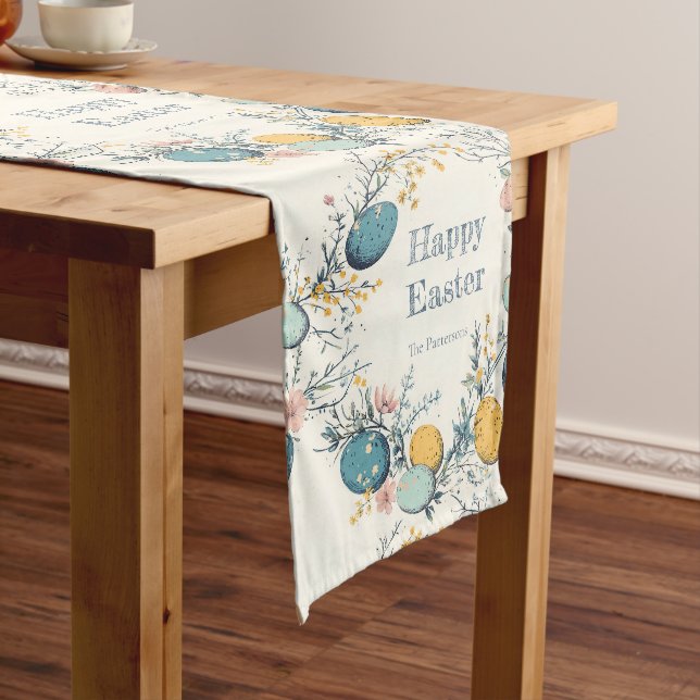 Personalized Elegant Egg Floral Easter Long Table Runner (In Situ)