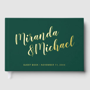 Personalized Elegant Emerald Green & Gold Wedding Guest Book