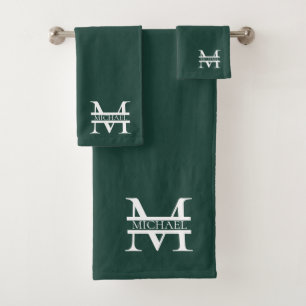 Personalized Elegant Emerald Green Monogram & Name Bath Towel Set