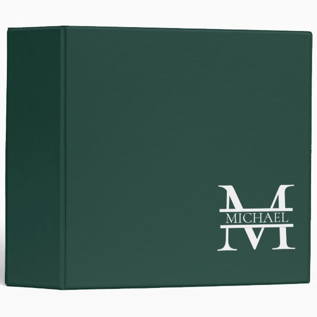 Personalized Elegant Emerald Green Monogram & Name Binder (Front/Spine)