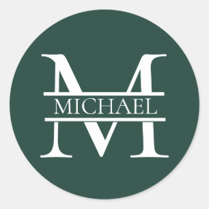Personalized Elegant Emerald Green Monogram & Name Classic Round Sticker