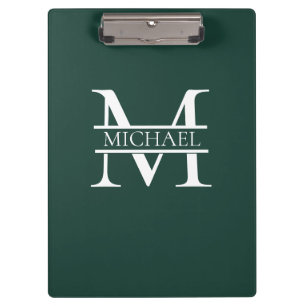 Personalized Elegant Emerald Green Monogram & Name Clipboard