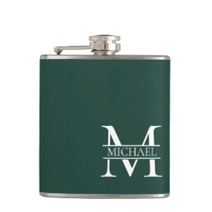 Personalized Elegant Emerald Green Monogram & Name Hip Flask
