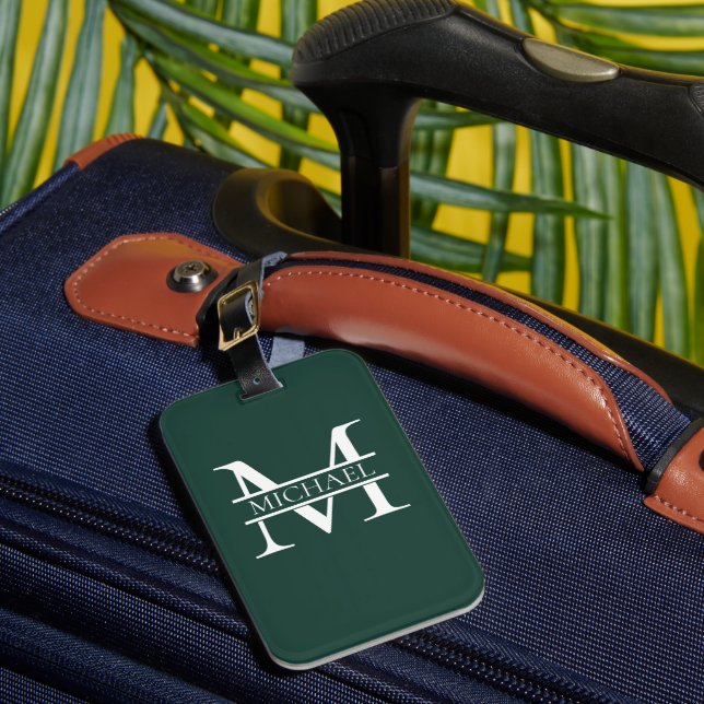 Personalized Elegant Emerald Green Monogram & Name Luggage Tag (Front Insitu 1)