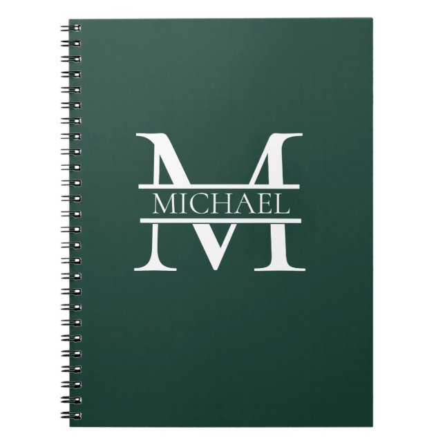 Personalized Elegant Emerald Green Monogram & Name Notebook (Front)