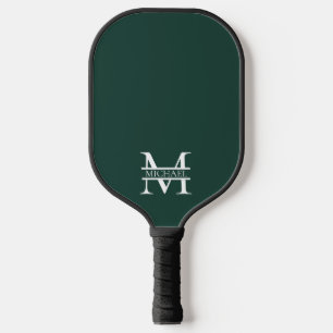 Personalized Elegant Emerald Green Monogram & Name Pickleball Paddle