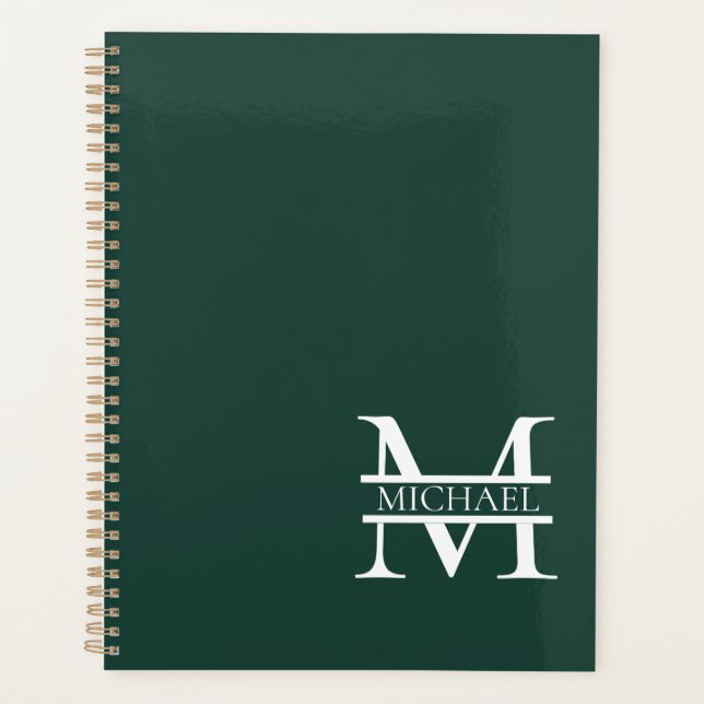 Personalized Elegant Emerald Green Monogram & Name Planner (Front)