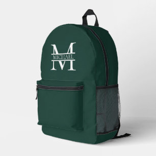 Personalized Elegant Emerald Green Monogram & Name Printed Backpack