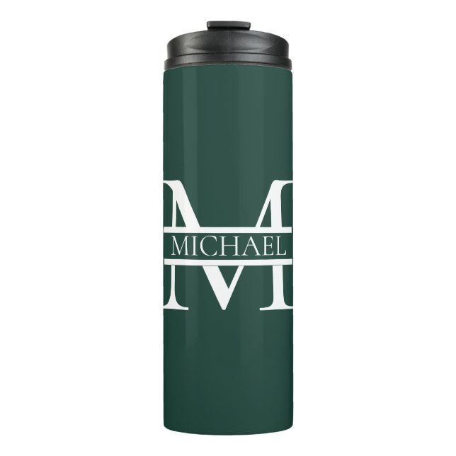 Personalized Elegant Emerald Green Monogram & Name Thermal Tumbler (Front)