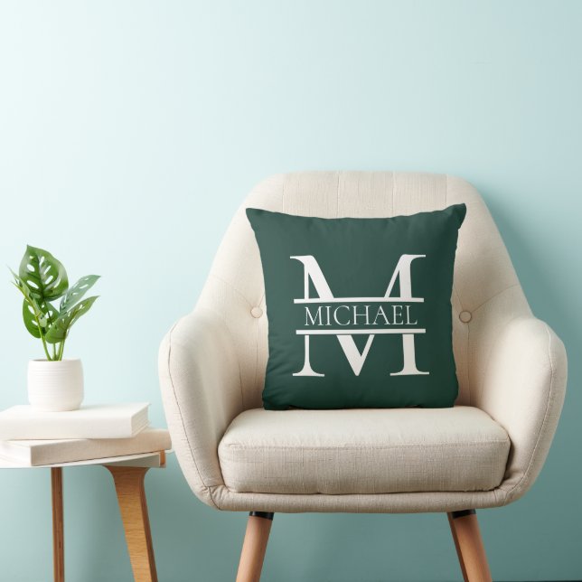 Personalized Elegant Emerald Green Monogram & Name Throw Pillow (Chair)