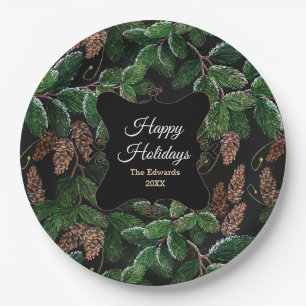Personalized Elegant Evergreen Christmas Paper Plate