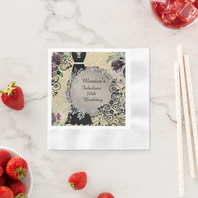 Personalized Elegant Fabulous 50th Birthday Napkin (Insitu)