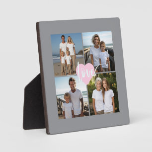 Personalized elegant Family 4 photo love heart Plaque