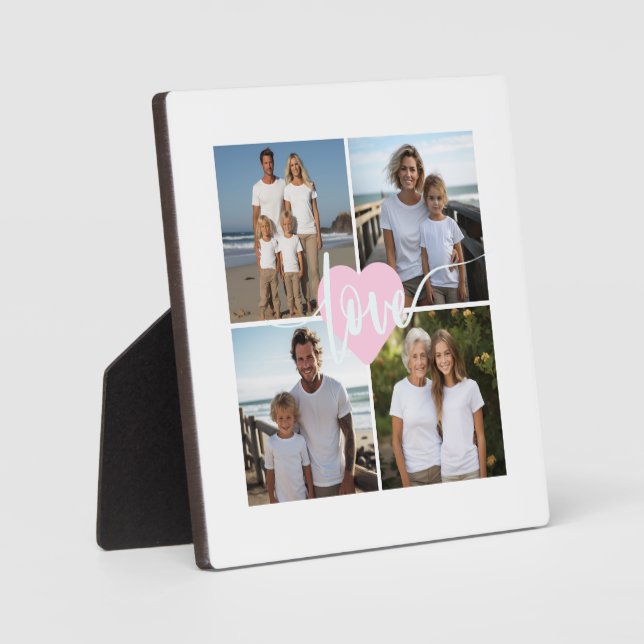 Personalized elegant Family 4 photo love heart Plaque (Front)