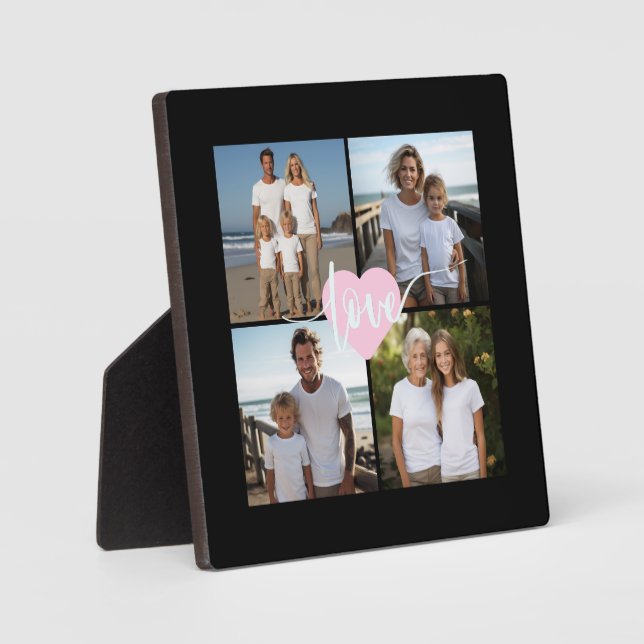 Personalized elegant Family 4 photo love heart Plaque (Front)