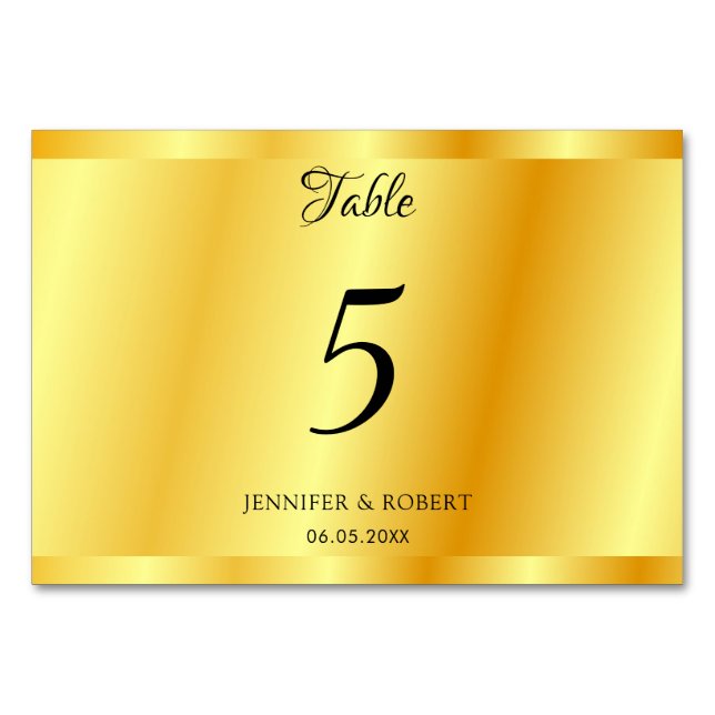 Personalized Elegant Faux Gold Script Template Table Number (Front)