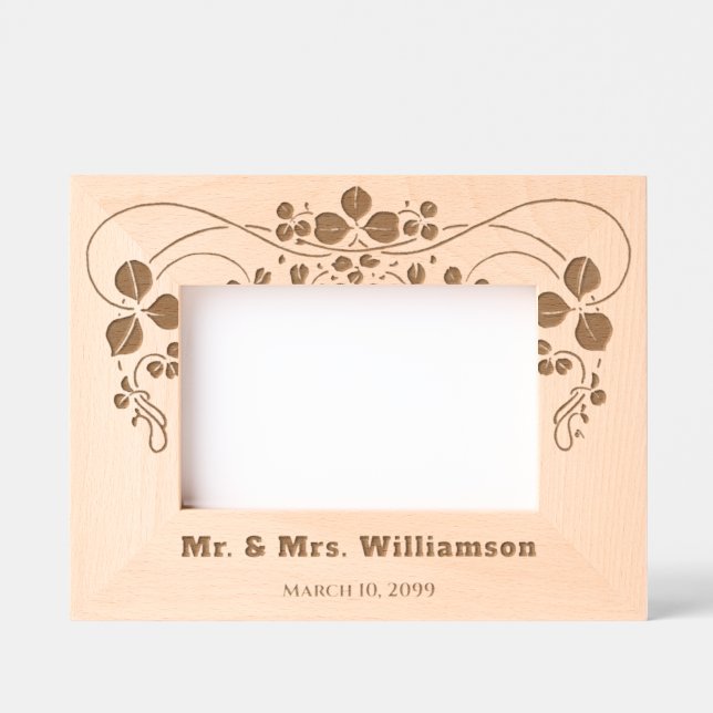 Personalized Elegant Floral Anniversary Wedding Etched Frames (Front)