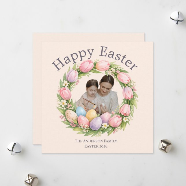 Personalized Elegant Floral Easter  Holiday Card (Front/Back In Situ)