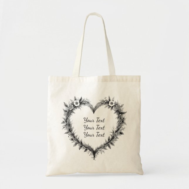 Personalized Elegant Floral Heart Tote Bag (Front)