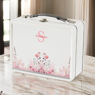 Personalized Elegant Floral Minimalist Cute Girly Metal Lunch Box