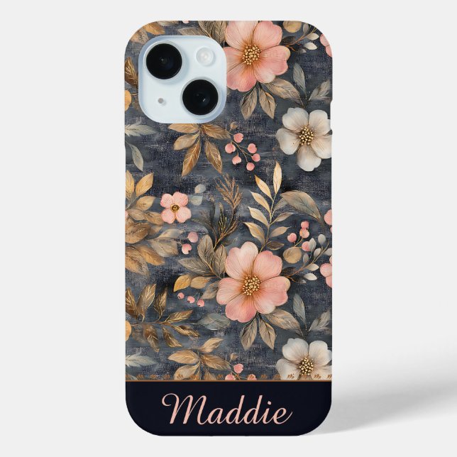 Personalized Elegant Floral Pink & Gold Pattern Case-Mate iPhone Case (Back)