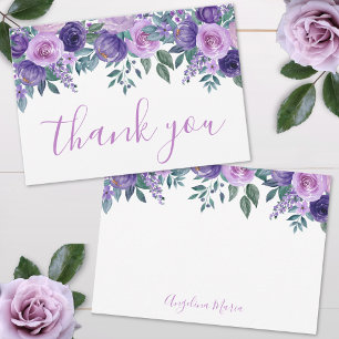 Personalized Elegant Floral Purple Thank You Card