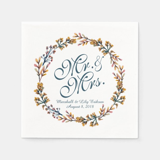 Personalized Elegant Floral Wedding | Napkin (Front)