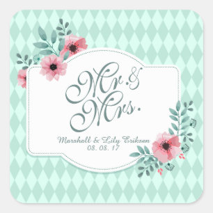 Personalized Elegant Floral Wedding Sticker
